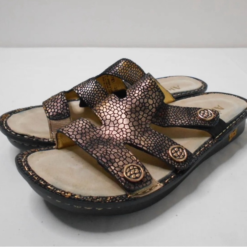 Alegria VEN-781 Black/Metallic Gold Slides Size 9 US 39